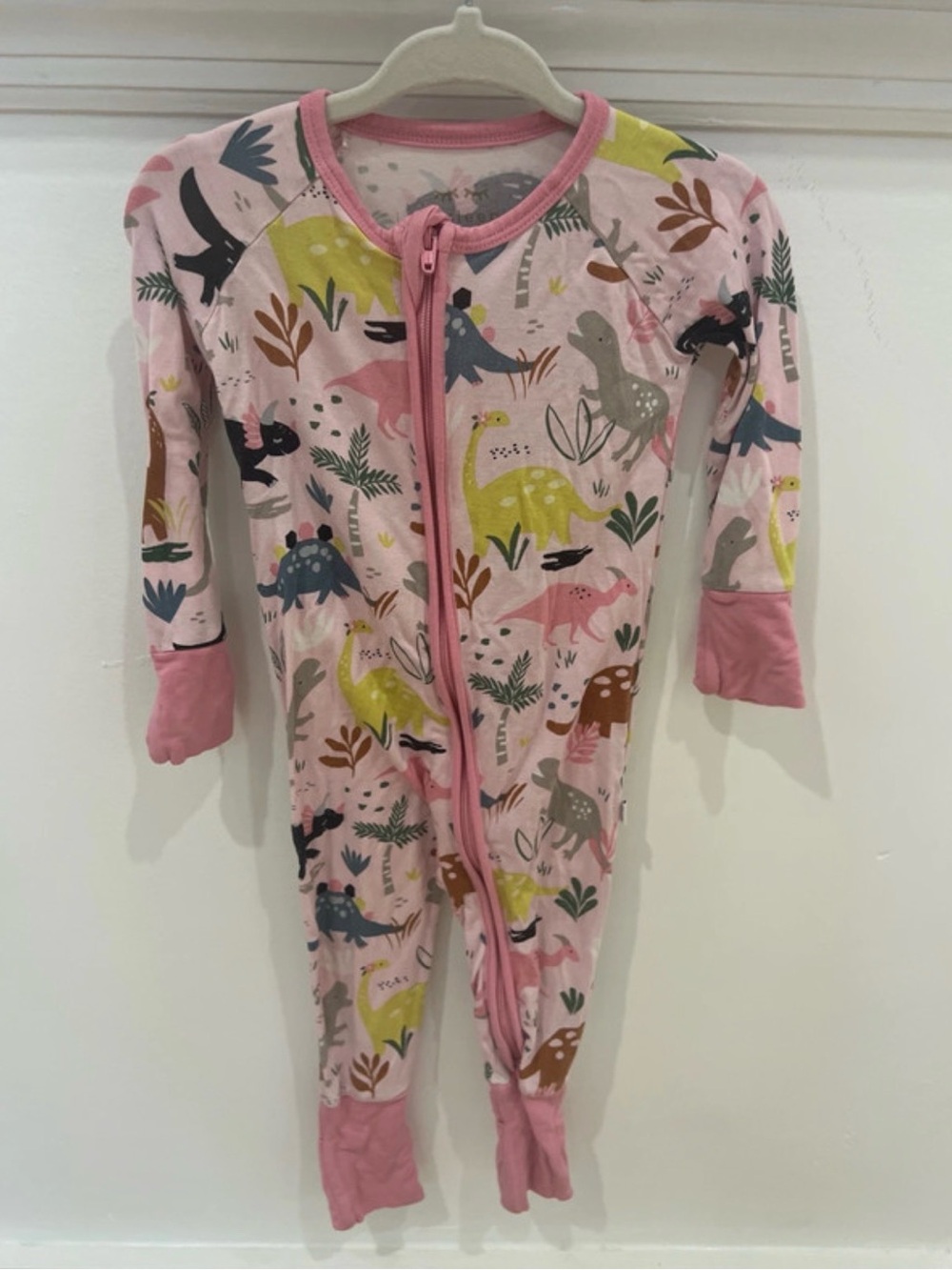 Kids Pink Dinosaur Zip One-Piece Pajama